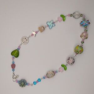 Handmade Garden Owl Theme Colorful Glass Beaded Necklace 18"